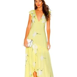 Free People "She's A Waterfall" Yellow Floral Maxi Dress NWT Size 12